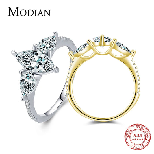 Anillo de boda MODIAN de plata de ley 925 de alta calidad con diamantes brillantes y circonita cúbica para mujer, joyería de compromiso.