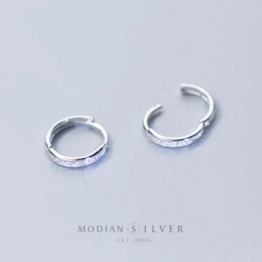 Pendientes de aro Modian con circonitas transparentes redondas y dijes simples, joyería de moda 100 % plata de ley 925, color oro rosa, para mujer, regalo