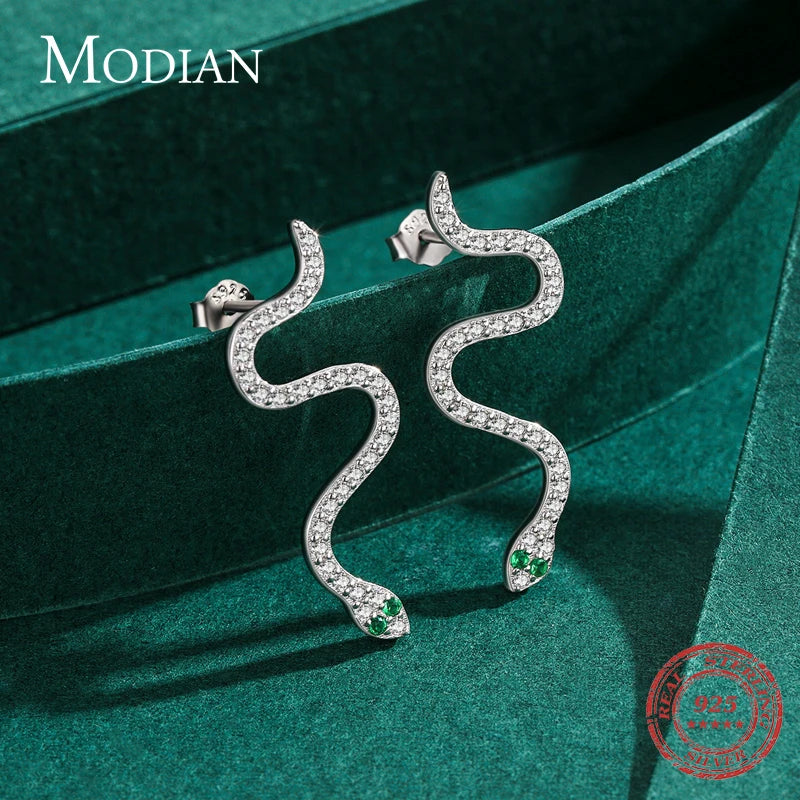 Pendientes MODIAN de serpiente negra de moda para invierno, de plata de ley 925 auténtica, de lujo, estilo punk, para mujer, joyería fina para fiestas.