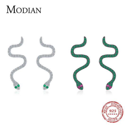 Pendientes MODIAN de serpiente negra de moda para invierno, de plata de ley 925 auténtica, de lujo, estilo punk, para mujer, joyería fina para fiestas.