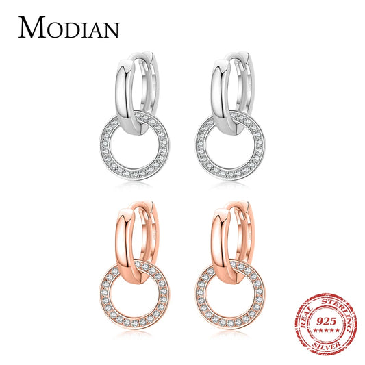 Pendientes Modian de plata de ley 925 con forma de círculo en oro rosa y circonita cúbica transparente para mujer, joyería de boda
