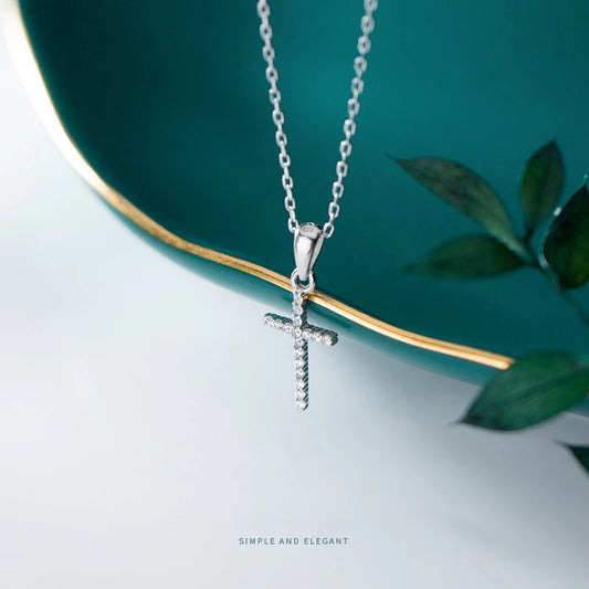 Collar con colgante de cruz de lujo con circonitas deslumbrantes de Modian, plata de ley 925 auténtica para mujer, cadena de eslabones, joyería de moda