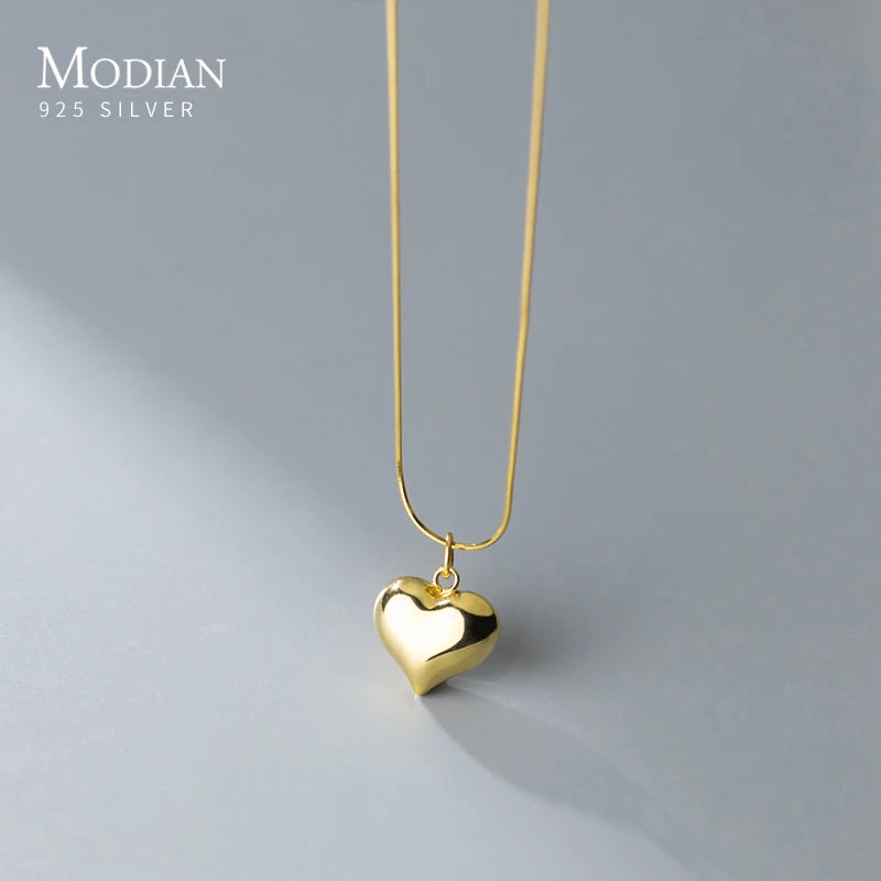 MODIAN Classic 925 Sterling Silver Romantic Heart  Chain Link Pendant Necklaces for Women Fine Jewelry Valentine's Day Gifts