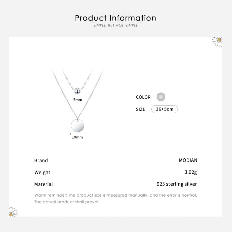 Modian 100% 925 Sterling Silver Double Layer Charm Simple Round Brand Necklace Pendant Chain For Women Fine Wedding Jewelry Gift