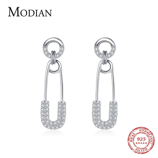 Pendientes Modian de plata de ley 925 para mujer y niña, deslumbrantes pendientes con circonita cúbica transparente, broche moderno, joyería fina para bodas.