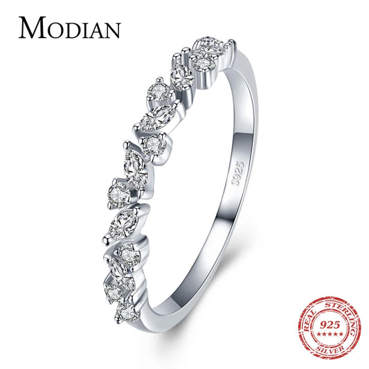 Anillos de dedo Modian de circonita cúbica apilables simples para mujer, plata esterlina 925 sólida, exquisito anillo fino, joyería de moda, regalo