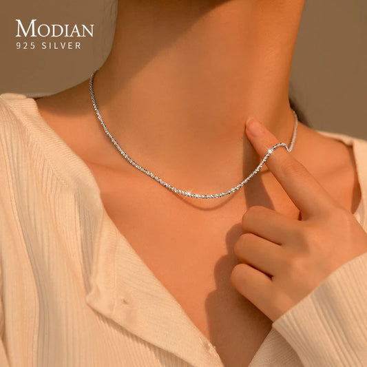 Collar Modian ajustable, sencillo y deslumbrante para mujeres y niñas, plata de ley 925, joyería de marca de lujo, accesorios de moda 2024.