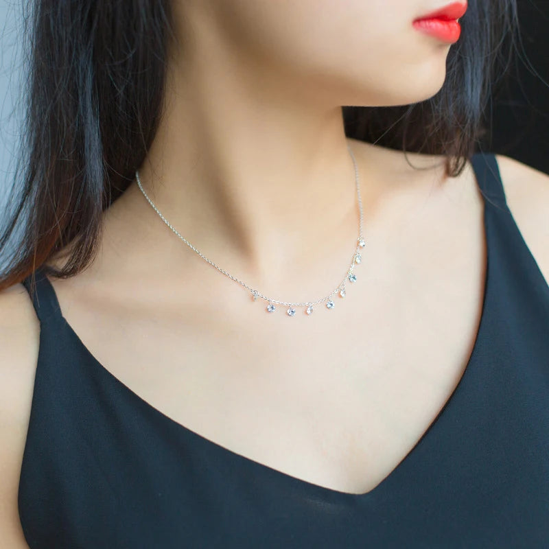 Modian New Luxury Paved Round CZ Link Chain Necklace Female Brand Short Metal Necklaces 925 Sterling Silver Wedding  Jewelry