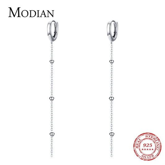 Modian Exquisite Fashion Swing Long Tassel Drop Earring Real 925 Sterling Silver Charm Chain Dangle Earrings For Women Jewelry