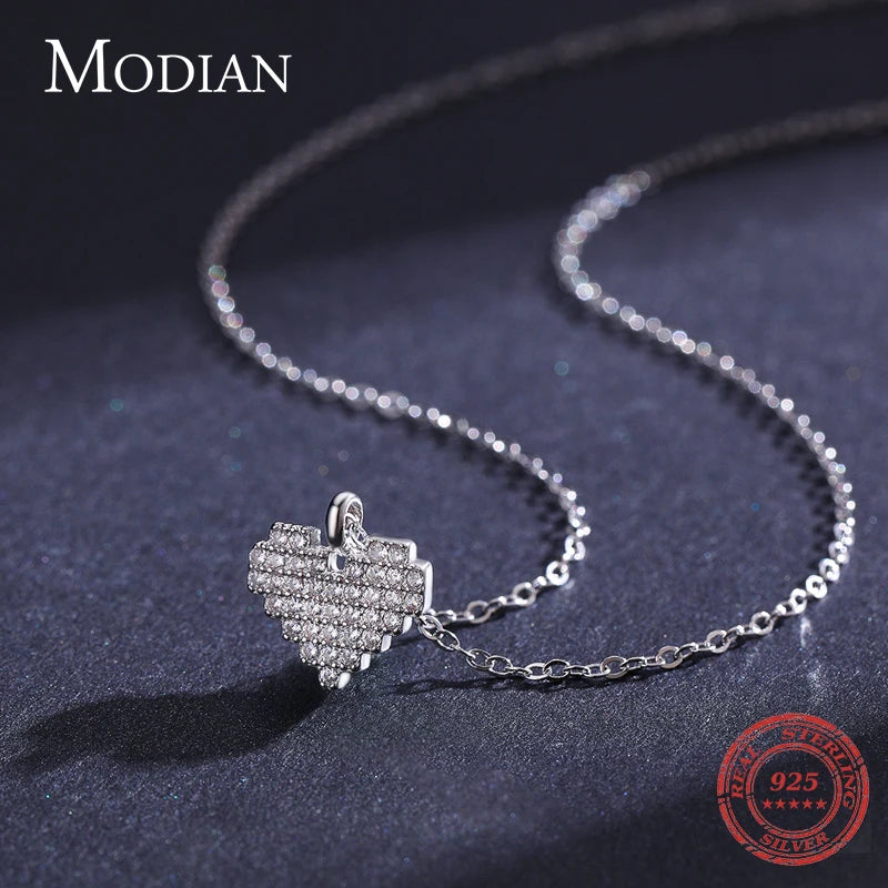 Modian Sparkling Heart Pendant Necklace for Women 925 Sterling Silver Bright Clear Cz Luxury Brand Wedding Jewelry 2021 Mode