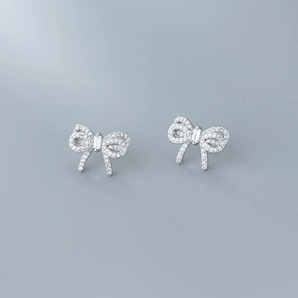 MODIAN Radiant Clear CZ Cute Bowknot Luxury Stud Earring for Women 925 Sterling Silver Wedding Engagement Ear Pin Fine Jewelry