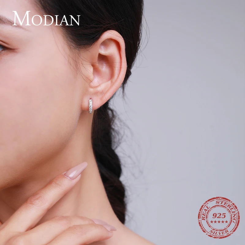 Modian 100% Real 925 Sterling Silver Classic Simple Circle Luxury Zirconia Hoop Earrings For Women Wedding Jewelry Accessories