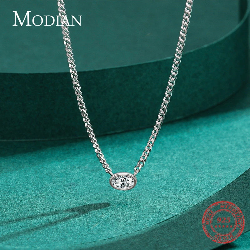 MODIAN 100% 925 Sterling Silver Simple Fashion Cuba Necklace Pendant for Women Luxury Clear CZ Female Wedding Fine Jewelry Gifts