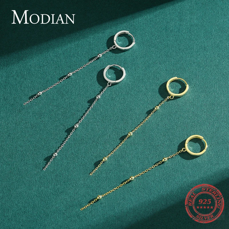 Modian Exquisite Fashion Swing Long Tassel Drop Earring Real 925 Sterling Silver Charm Chain Dangle Earrings For Women Jewelry