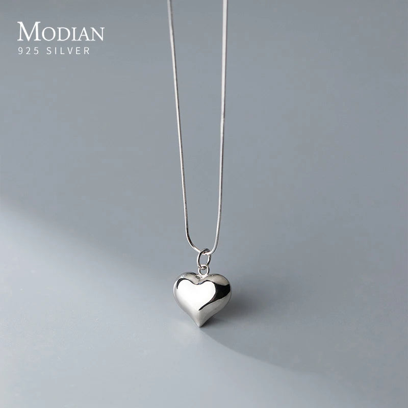 MODIAN Classic 925 Sterling Silver Romantic Heart  Chain Link Pendant Necklaces for Women Fine Jewelry Valentine's Day Gifts