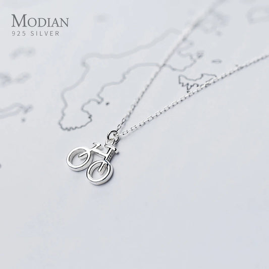 Colgante Modian de bicicleta pequeña y bonita de plata de ley 925 para mujer, estilo coreano, con diseño geométrico, joyería fina