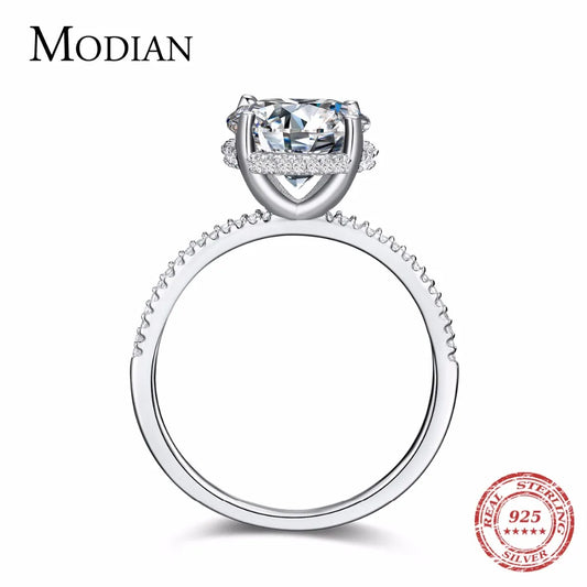 Anillo clásico Modian de lujo con diez corazones de circonita en plata de ley 925 auténtica, anillos de boda de moda, joyería de compromiso para mujer.