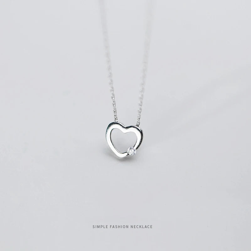 MODIAN 925 Sterling Silver Simple Gold Color Radiant Zircon Hollow Out Hearts Pendant Necklace for Women Fashion Fine Jewelry