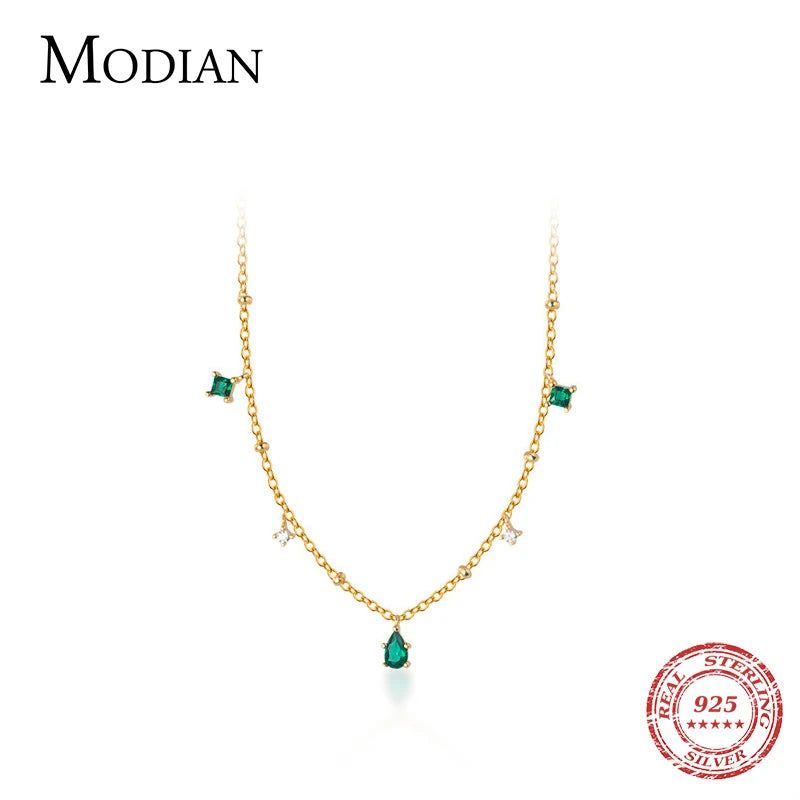 MODIAN Gold Color Fashion Necklace Real 925 Sterling Silver Geometric Zirconia Luxury Chain Choker for Women Fine Jewelry Gift