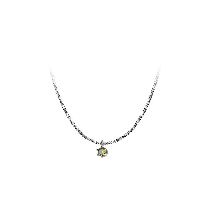 MODIAN Genuine 100% 925 Sterling Silver Sparkling Olive Green CZ Choker Necklace Pendant Chain For Women Wedding Fine Jewelry