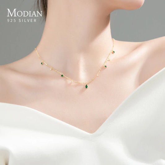 MODIAN Gold Color Fashion Necklace Real 925 Sterling Silver Geometric Zirconia Luxury Chain Choker for Women Fine Jewelry Gift