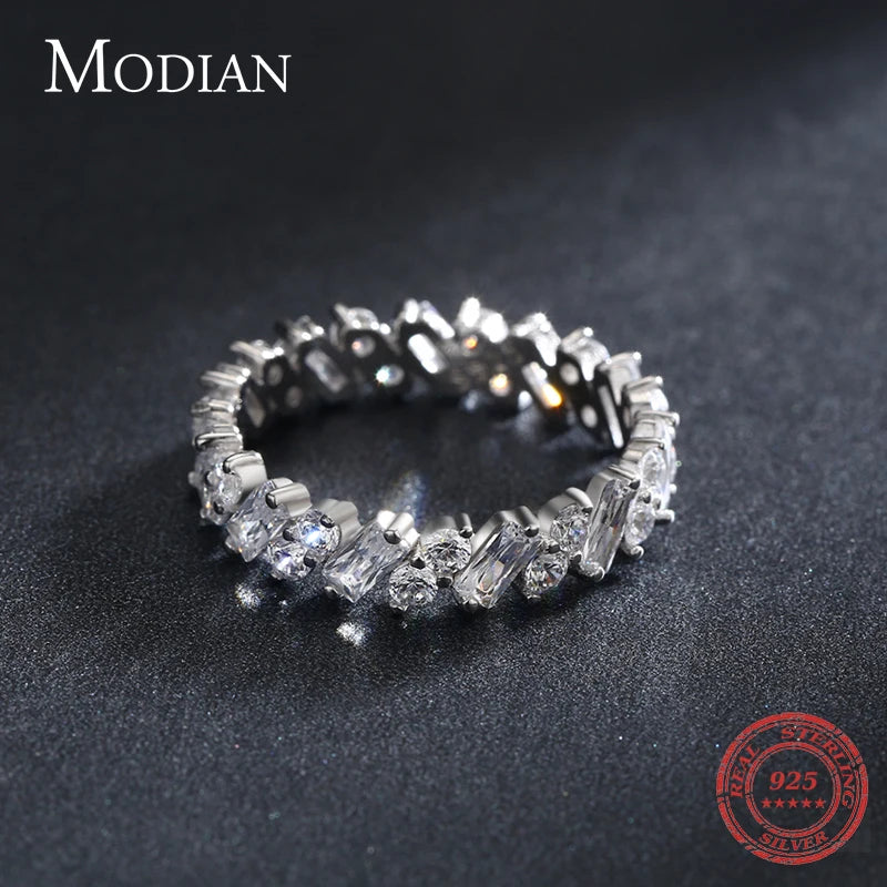 Anillos de eternidad MODIAN de plata de ley 925 con diamantes de imitación clásicos de lujo para mujer, anillos de boda con estilo, joyería fina