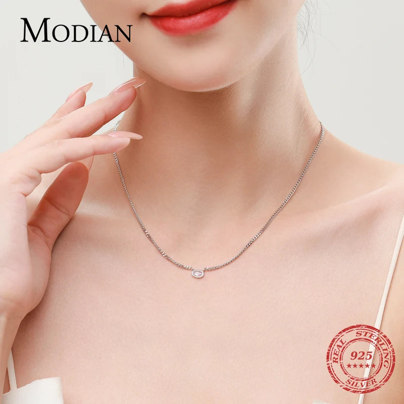MODIAN 100% 925 Sterling Silver Simple Fashion Cuba Necklace Pendant for Women Luxury Clear CZ Female Wedding Fine Jewelry Gifts