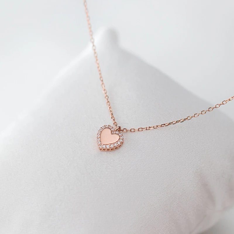 Modian Shiny Zircon Romantic Hearts Pendant Necklace for Women 925 Sterling Silver Link Chain Necklace Engagement Fine Jewelry