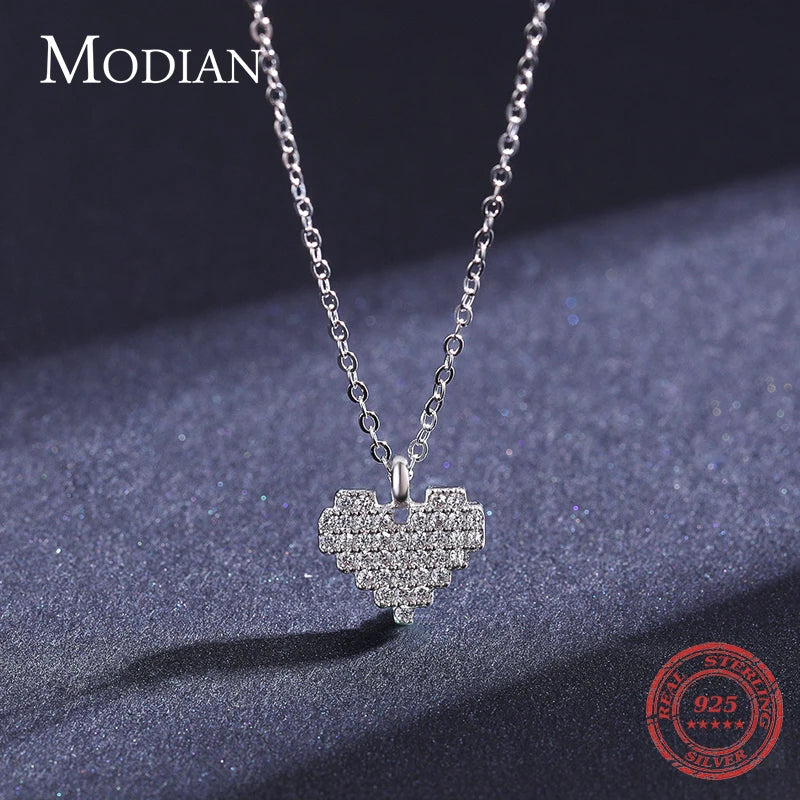 Modian Sparkling Heart Pendant Necklace for Women 925 Sterling Silver Bright Clear Cz Luxury Brand Wedding Jewelry 2021 Mode