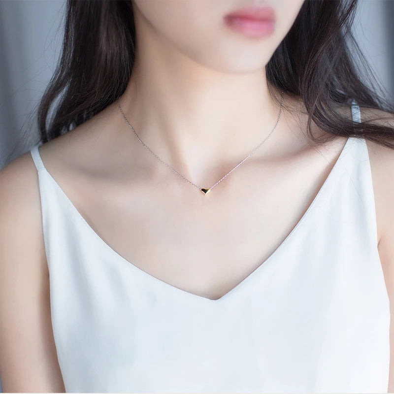 Collar con colgante de cadena pequeña y sencilla con forma de corazón dorado de Modian, joyería clásica de plata de ley 925 para mujer, regalo