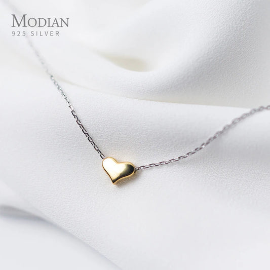 Collar con colgante de cadena pequeña y sencilla con forma de corazón dorado de Modian, joyería clásica de plata de ley 925 para mujer, regalo