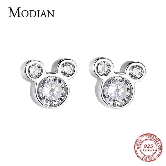 Modian - Pendientes de plata de ley 925 con forma de oso, diseño de oso y circonita cúbica transparente, para mujer