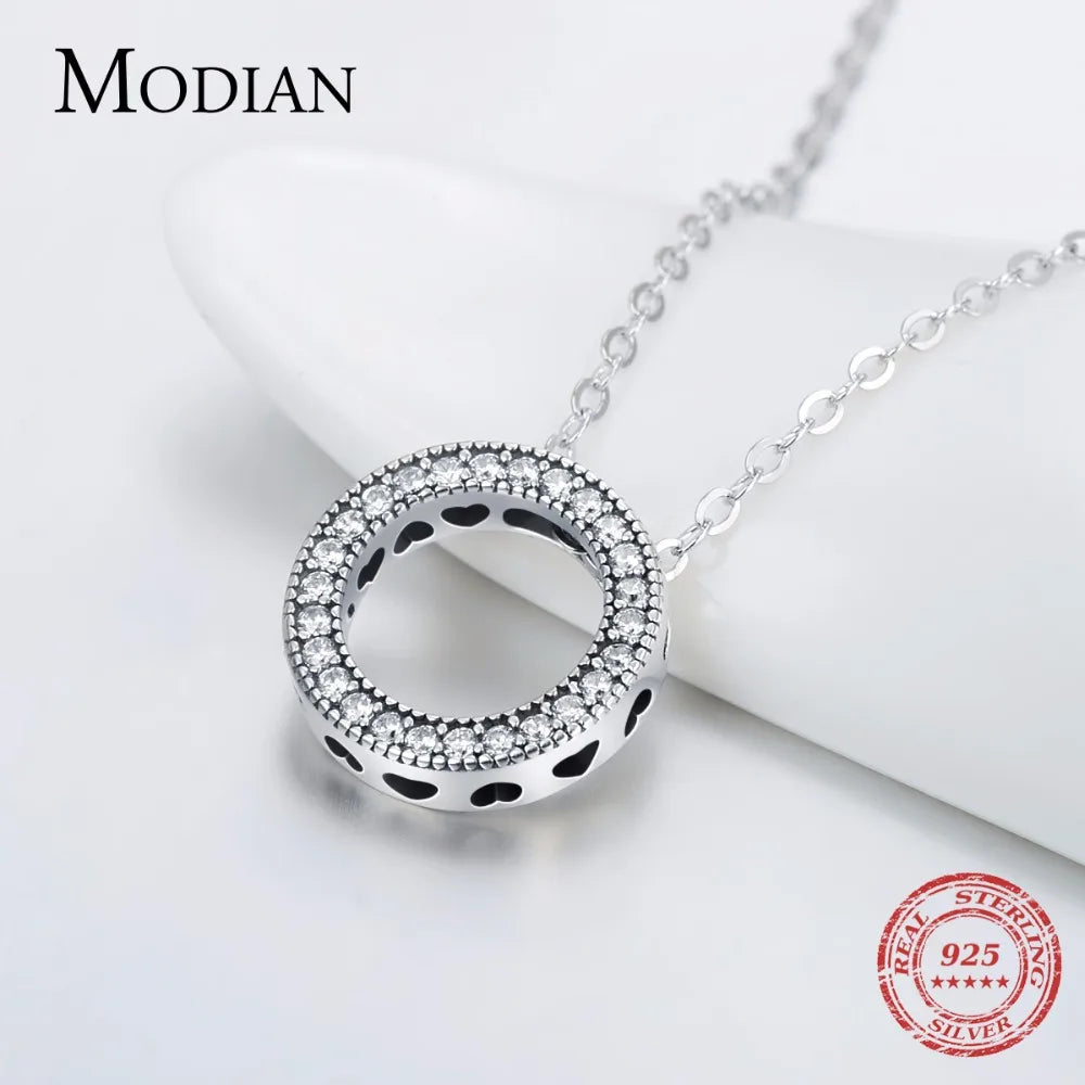 Collar romántico de plata de ley 925 auténtica de Modian con corazones redondos para mujer, joyería de boda, regalo fantástico.