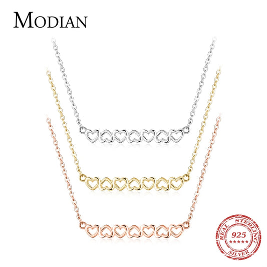 Collar de moda Modian con tres corazones de colores, plata de ley 925 maciza, cadena romántica de amor para mujer, joyería de boda, regalos