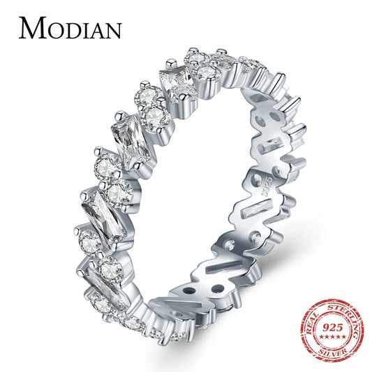 Anillos de eternidad MODIAN de plata de ley 925 con diamantes de imitación clásicos de lujo para mujer, anillos de boda con estilo, joyería fina