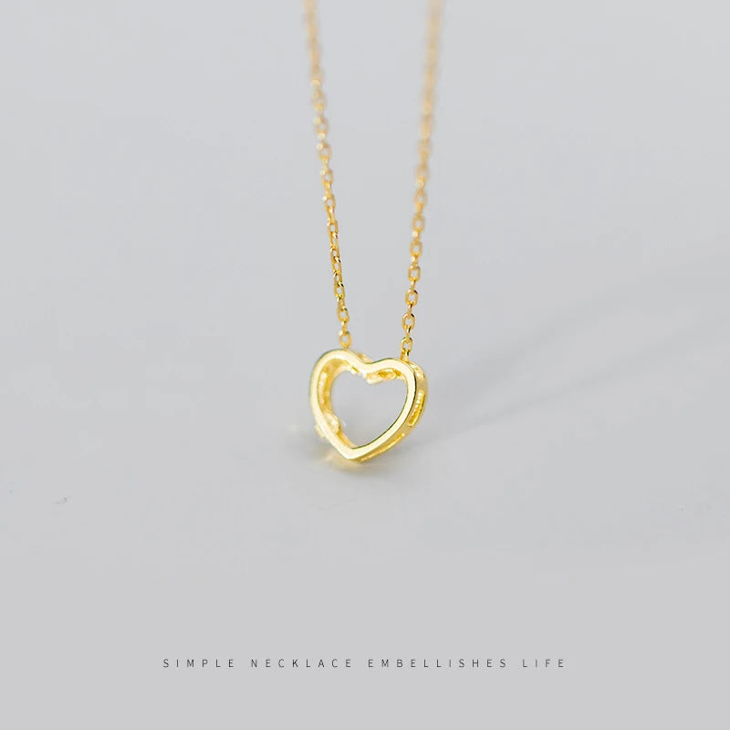 MODIAN 925 Sterling Silver Simple Gold Color Radiant Zircon Hollow Out Hearts Pendant Necklace for Women Fashion Fine Jewelry