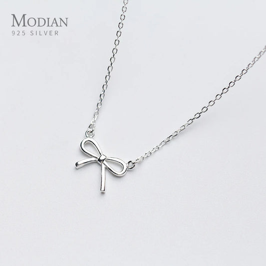 Collar con colgante de lazo elegante de Modian, auténtica plata de ley 925, para mujer, joyería fina de moda, regalos, bisutería