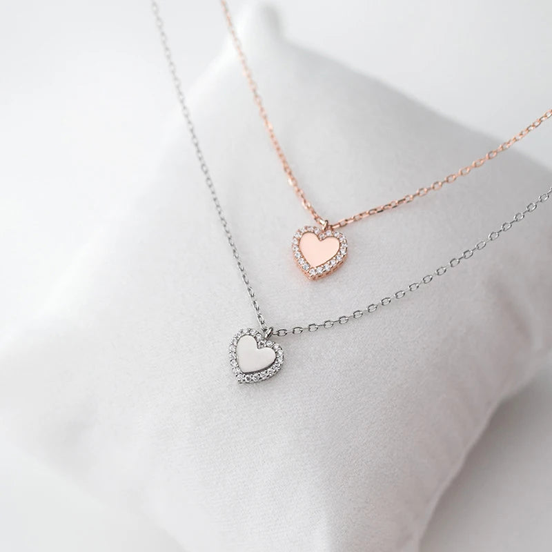 Modian Shiny Zircon Romantic Hearts Pendant Necklace for Women 925 Sterling Silver Link Chain Necklace Engagement Fine Jewelry