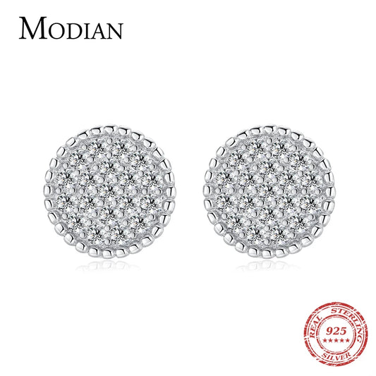 Pendientes Modian de plata de ley 925 con botones de lujo para mujer, con circonitas cúbicas transparentes y brillantes, redondos y sencillos, joyería fina para bodas.
