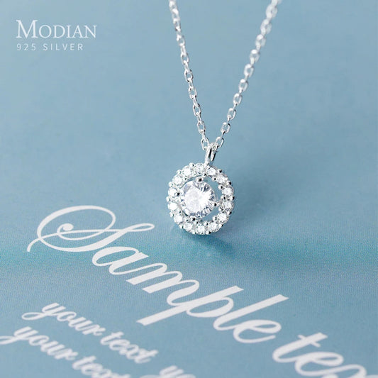 Collar con colgante geométrico de circonita cúbica luminosa de plata de ley 925 de Modian Fashion para mujer, cadena de eslabones ajustable, joyería fina, nuevo