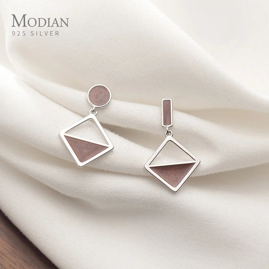 Modian - Nuevos pendientes colgantes asimétricos geométricos de plata de ley 925 para mujer, estilo OL, esmerilados, joyería fina