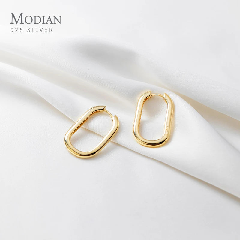 Modian Simple Letter O Shape Earring Geometric Oval 925 Sterling Silver Hoop Earring for Women Fashion Fine Jewelry Accessories