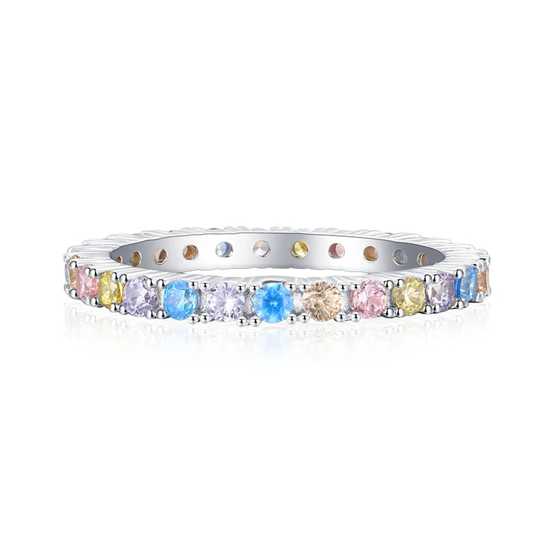 Anillo Modian de plata de ley 925 auténtica con cristales de color arcoíris y caramelo, clásico y exquisito, para mujer, joyería de compromiso y boda.