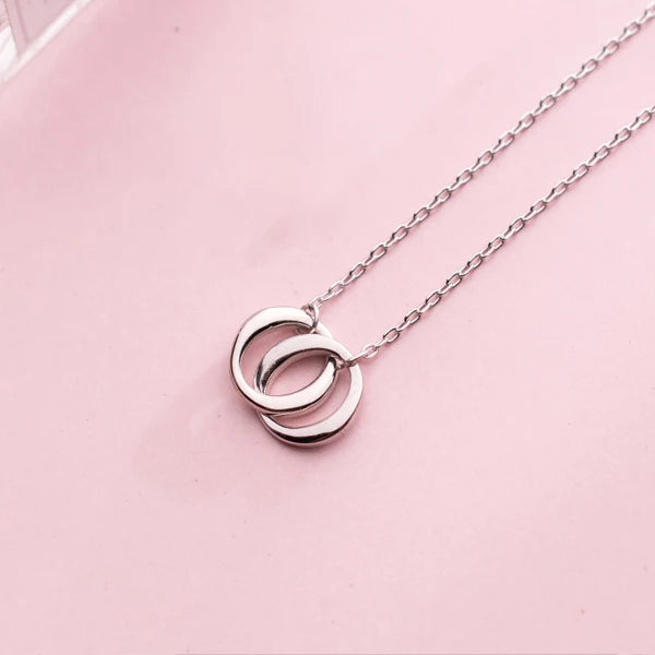 Modian New Irregular Geometric Round Interlock Sterling Silver 925 Pendant Necklace for Women Link Chain Fine Jewely Girl Gift