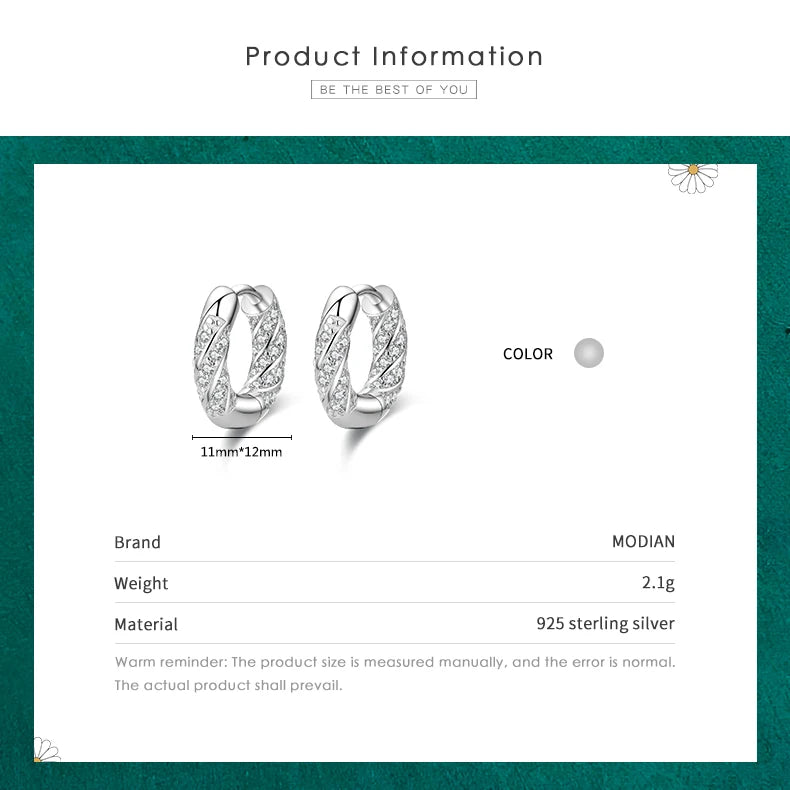 Modian 100% Real 925 Sterling Silver Classic Simple Circle Luxury Zirconia Hoop Earrings For Women Wedding Jewelry Accessories