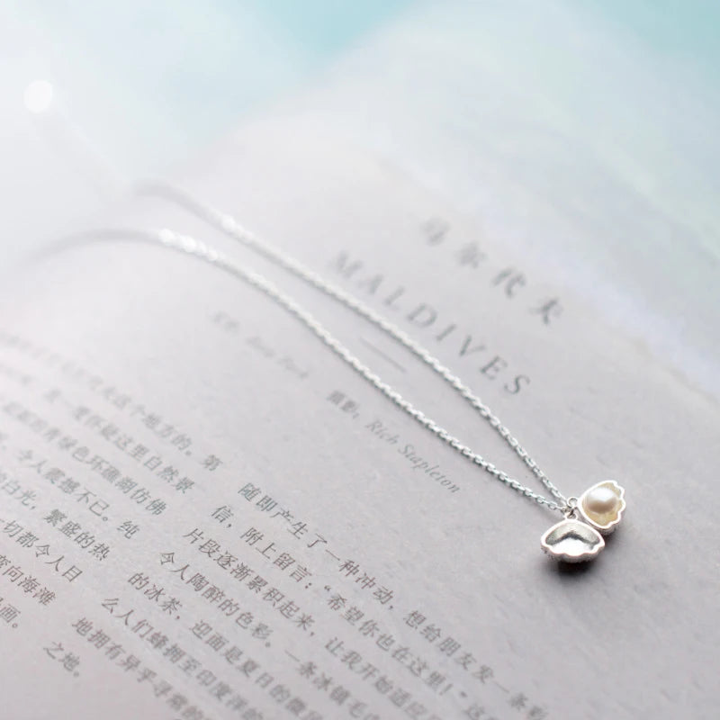 Modian New Solid 925 Sterling Silver Natural Freshwater Pearl Shell Fashion Necklace Pendants For Women Classic Charm Jewelry