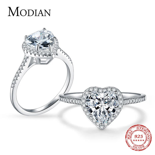 Anillo de compromiso con circonita cúbica de nivel AAAAA en plata de ley 925 con forma de corazón para mujeres y niñas, con caja de regalo.