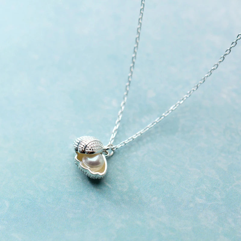 Modian New Solid 925 Sterling Silver Natural Freshwater Pearl Shell Fashion Necklace Pendants For Women Classic Charm Jewelry
