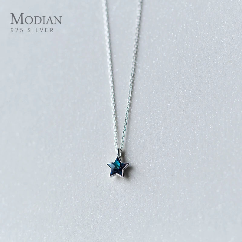 Collar Modian de plata de ley 925 con mini estrellas azules, colgante retro, ajustable, joyería fina original
