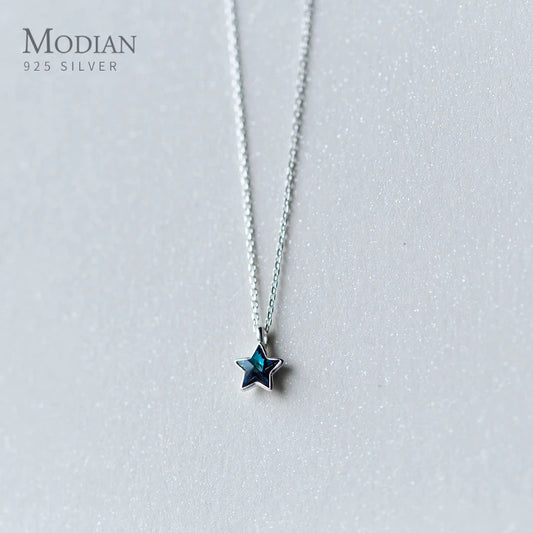 Collar Modian de plata de ley 925 con mini estrellas azules, colgante retro, ajustable, joyería fina original